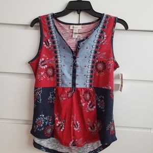 Style & Co Petite Embroidered Printed Top